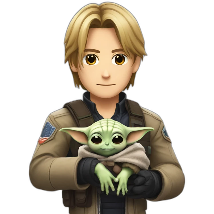Leon Kennedy holding baby yoda emoji