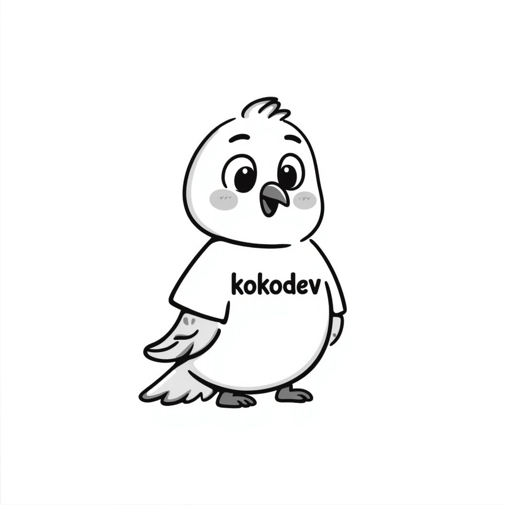 a cute pigeon in a t-shirt that says 'kokodev', playful and modern style emoji