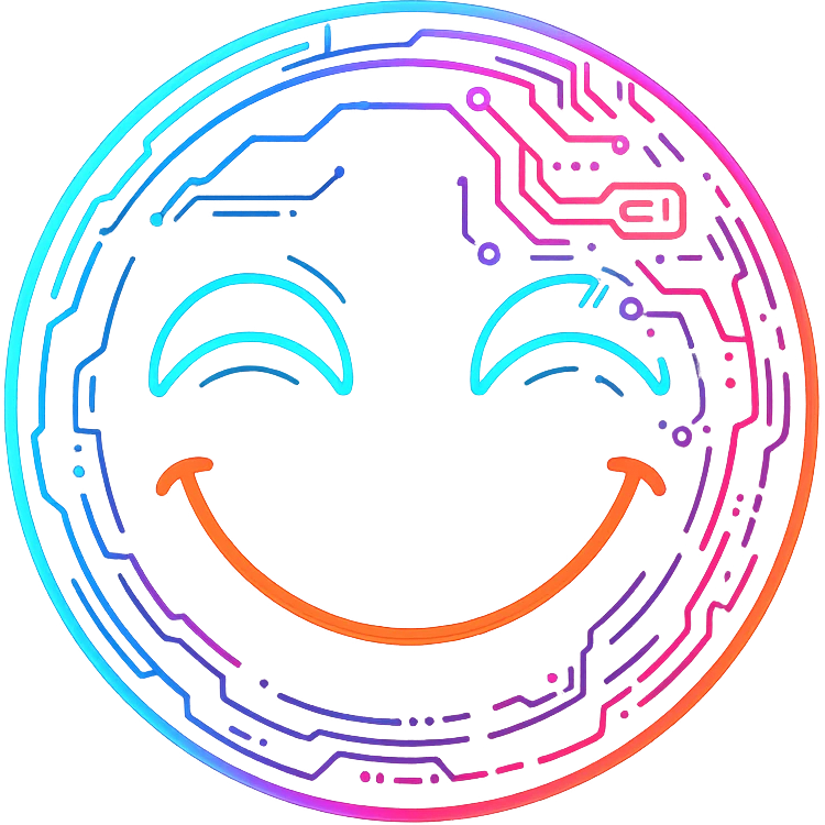 cyberpunk style emoji face with a happy expression, neon colors, futuristic details emoji