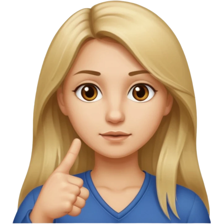 A girl about 35 long dirty blonde, hair, brown eyes holding up the middle finger emoji