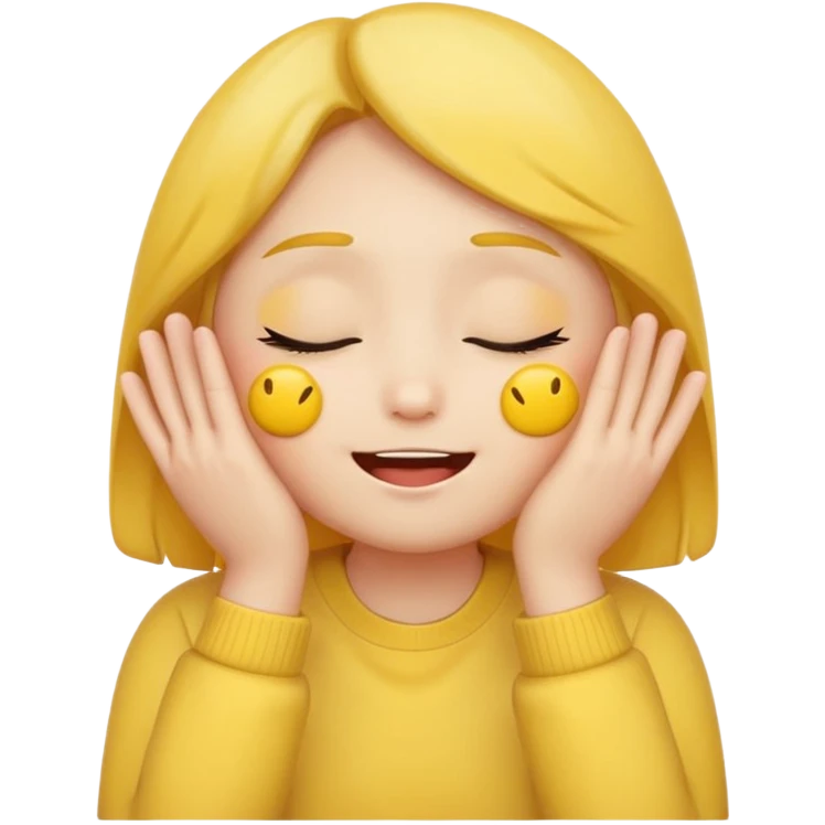 yellow emoji with it’s hands pushing up its cheeks with korean blush and closed eyes and a small cute smile  emoji
