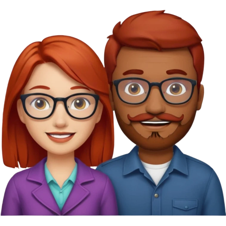 White red hair girl and brown indian guy with moustache and beard with glasses couples emoji