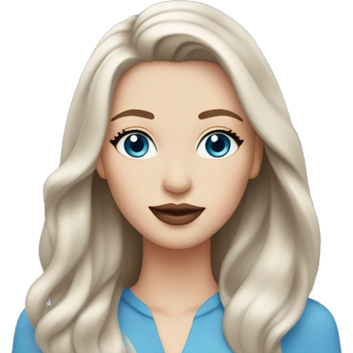 pale brunette woman with blue eyes and straight flowy hair, rose lipstick and silver earrings emoji