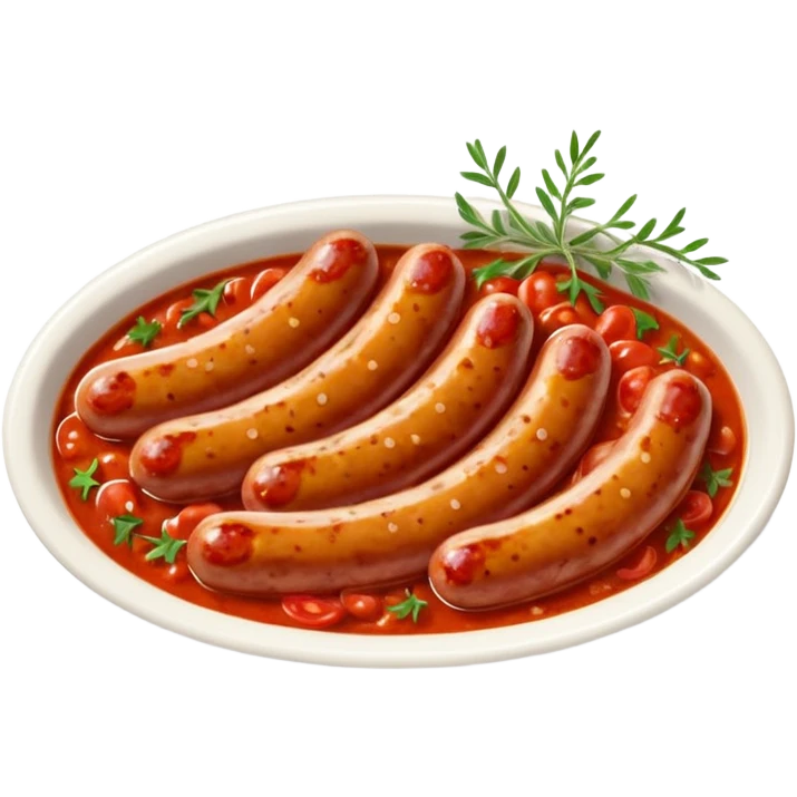 emoji of Rougail saucisse meal. Typical Reunion island meal. Sliced sausage in tomato sauce with thym  emoji