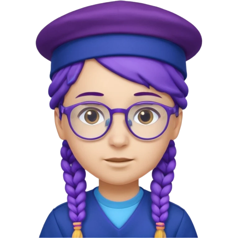 blue uniform wearing scout kid with purple braids and glassess with blue hat emoji