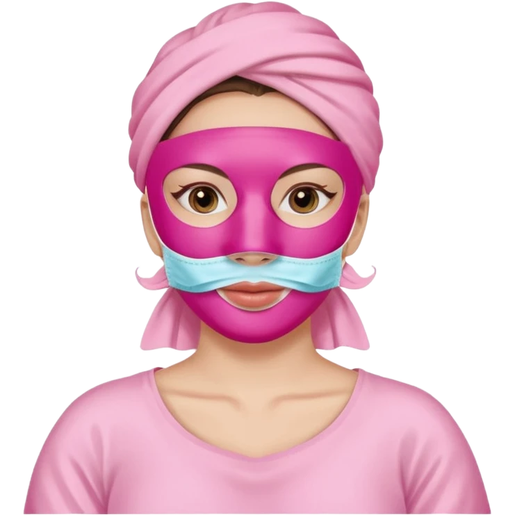 Lady with pink face mask spa beauty full face relaxing emoji