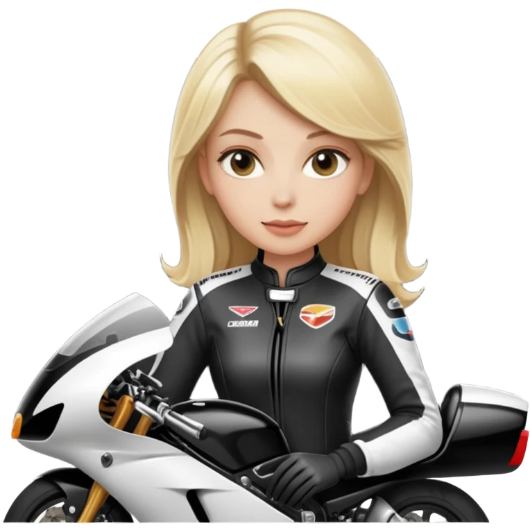 Blonde elegant woman on a racing black motorcycle  emoji
