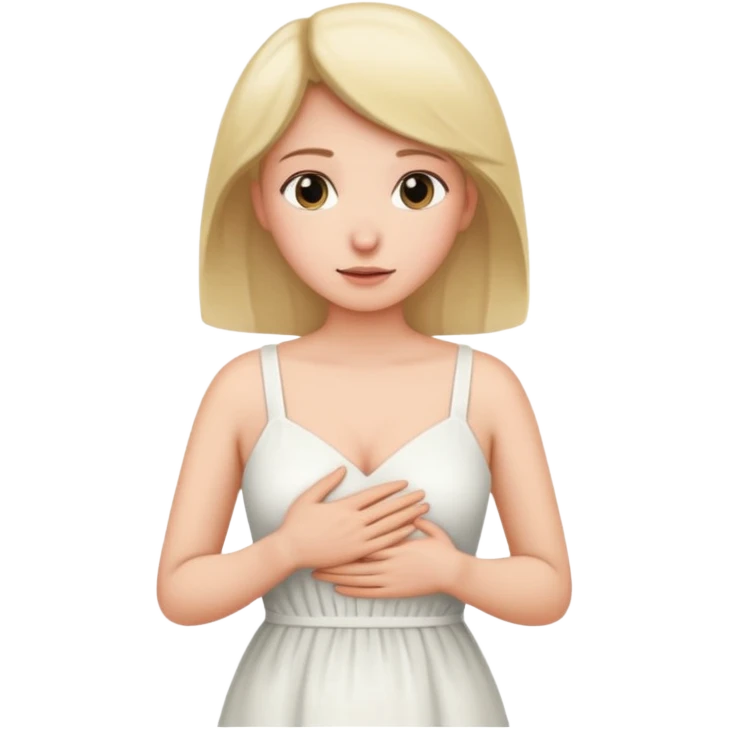 the woman holds one hand on her chest and the other on her stomach emoji