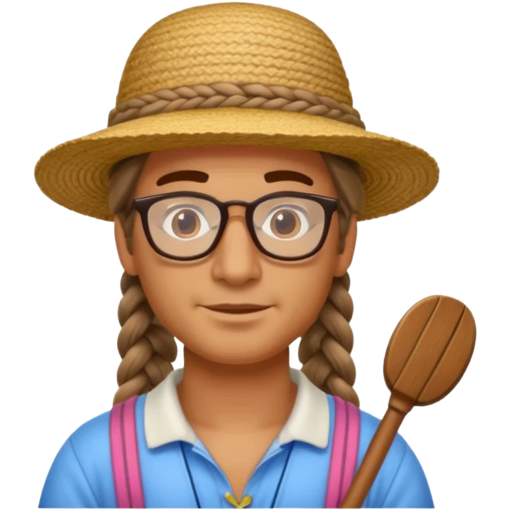 venice gondolier with long braided hair, iconic hat, normal glassess  emoji