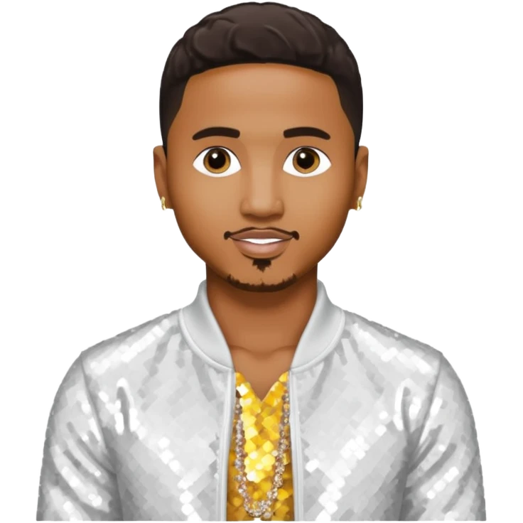 Trey Songz with white sequin outfit emoji