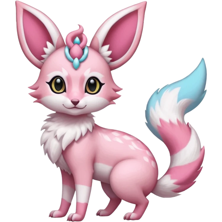 Pastel white rose-pink Sylveon-Umbreon-Genet-Noivern-Civet-Hybrid (Full body) emoji