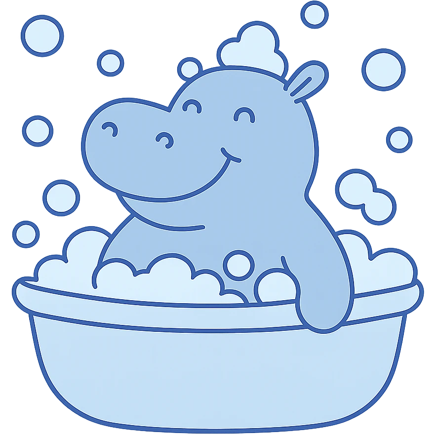 happy hippo with bubbles in bathtub emoji