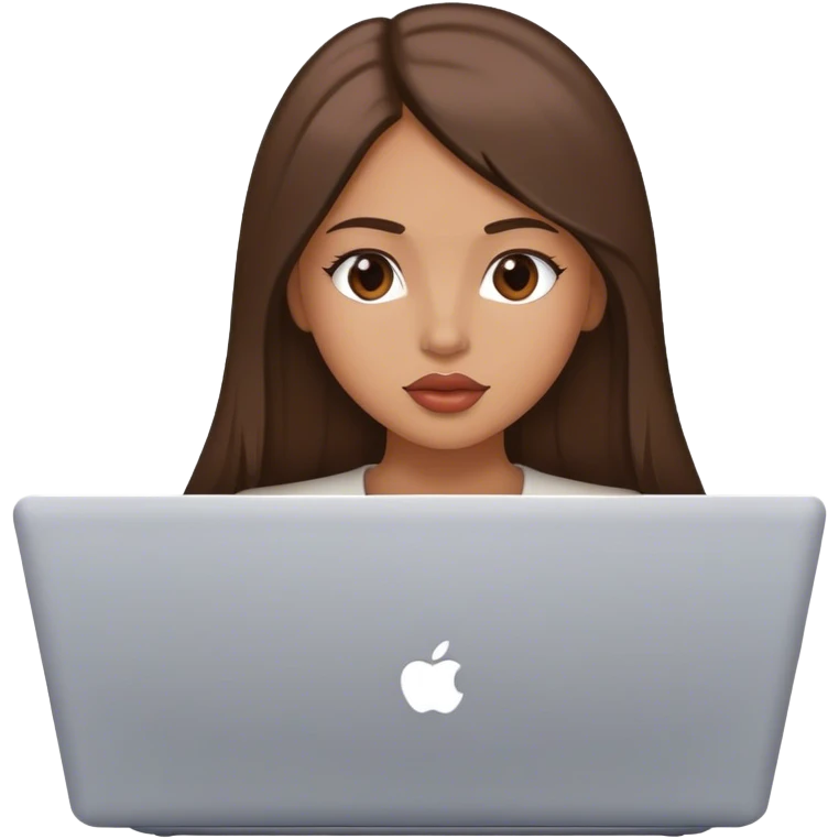 Glamour, plump lips, beautiful sexy girl, with long straight brunette hair, with laptop emoji