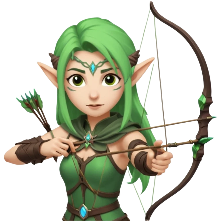 night elf archer, simplified and bold, clear facial expression, holding a bow, fun and readable at small size, sized and composed for Twitch emoji, no text emoji