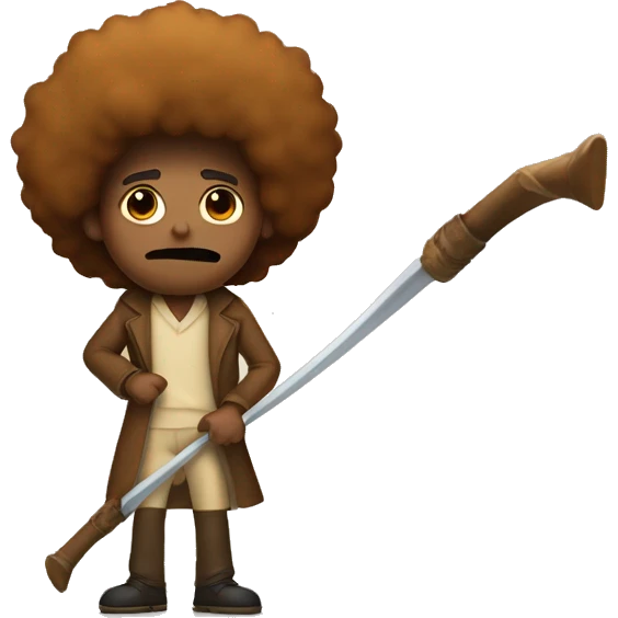 Caramel skinned man with afro holding a scythe emoji