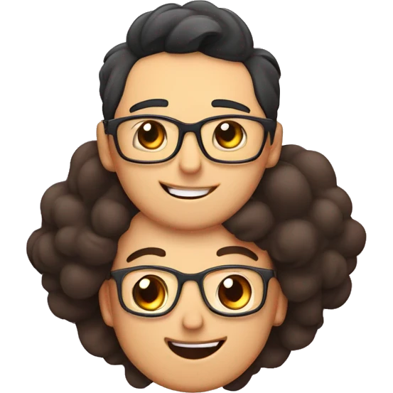 Cute wife relaxing put her head on her husbands chest and smiling husban with glasses emoji