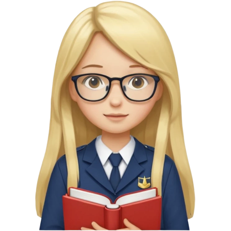 Girl student wearing uniform, glasses, hold book in front of their chest, blonde long straight hair, white skin emoji