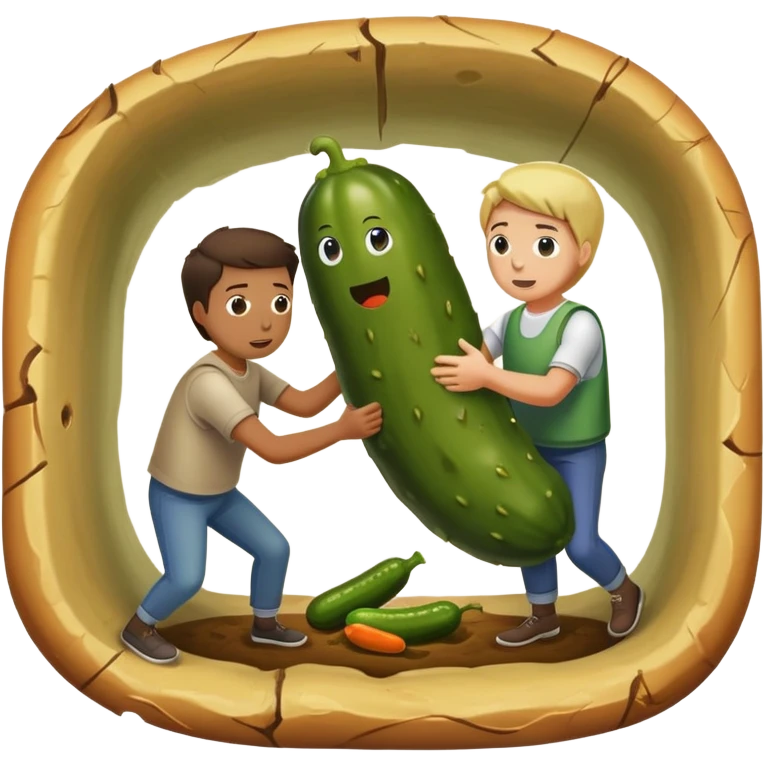 person pulling someone else dressed in a pickle out of a hole and saving them emoji