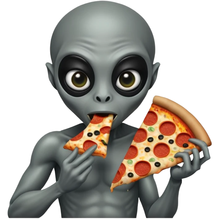 black alien eats pizza emoji