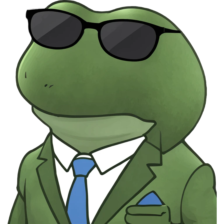 bufo frog wearing sunglasses and a suit, meme style emoji