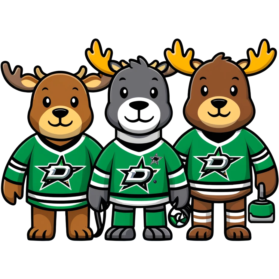 Moose, robot, and otter in Dallas stars jerseys emoji