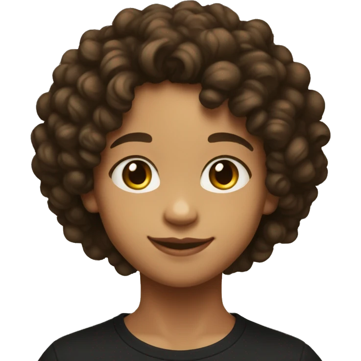 Lightskin pre teen smiling with short curly hair and black T-shirt on emoji
