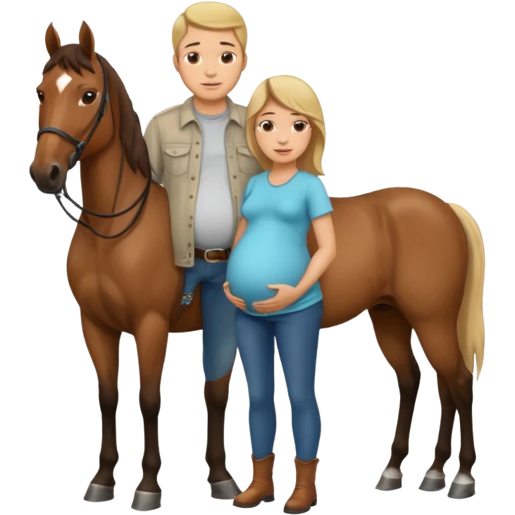 pregnant man in casual wear near horse emoji