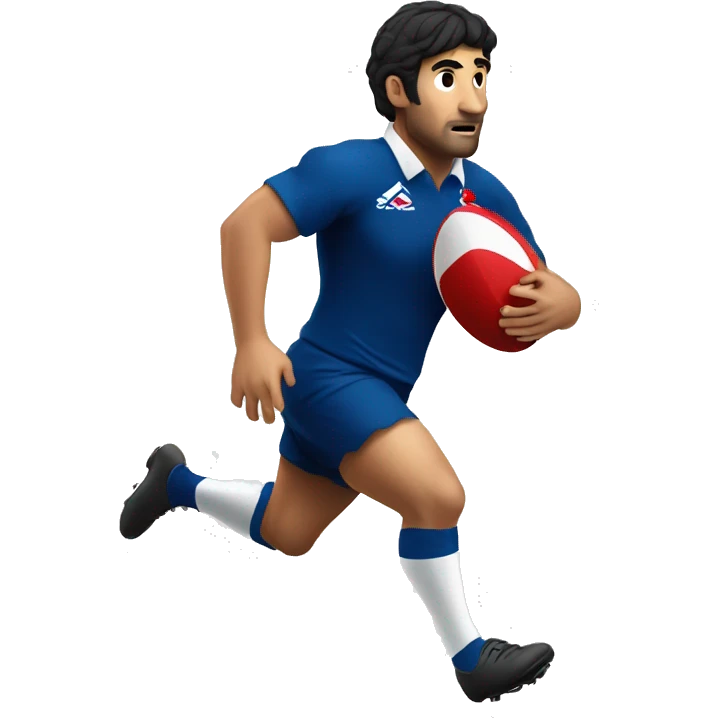 slim french rugby player running holding the ball. black haired  emoji