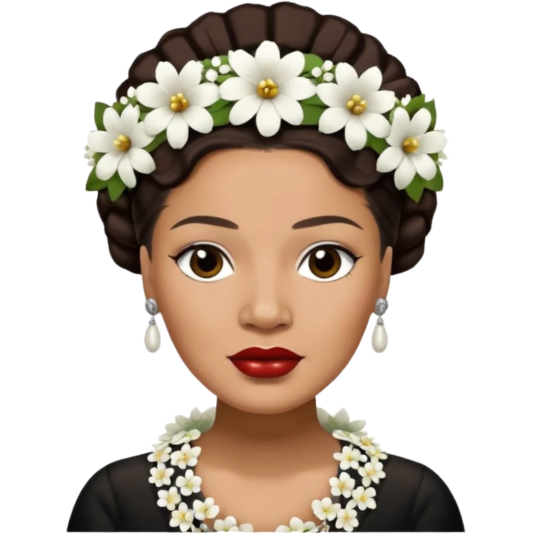 Billie Holiday with dark brown hair with white flowers headdress  emoji
