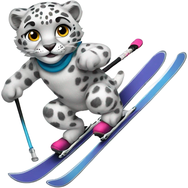 Snow leopard skiing emoji