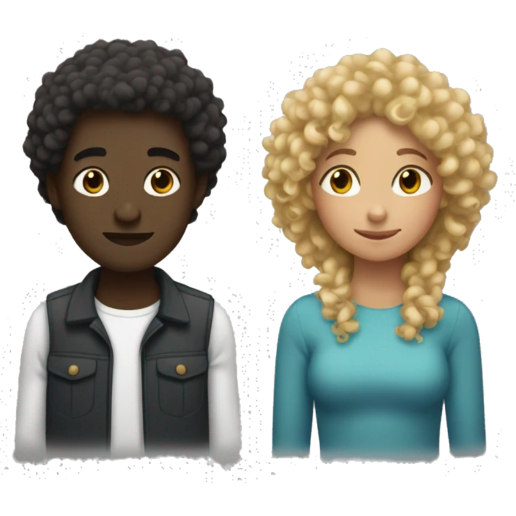 dark skin man hugging light skin female with curly hair emoji