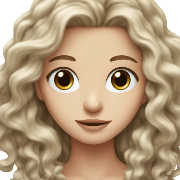 white girl with long wavy brown hair with blue eyes emoji