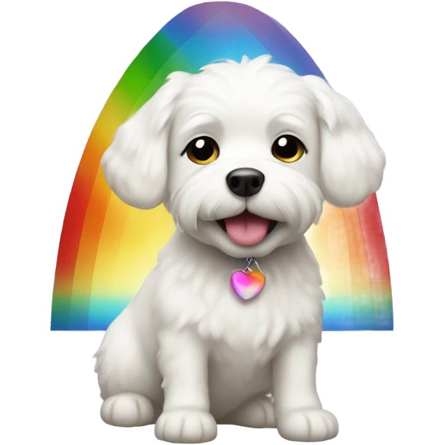 Little white dog under a rainbow emoji