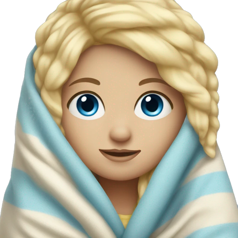 Blonde girl with blue eyes cuddled in a blanket emoji