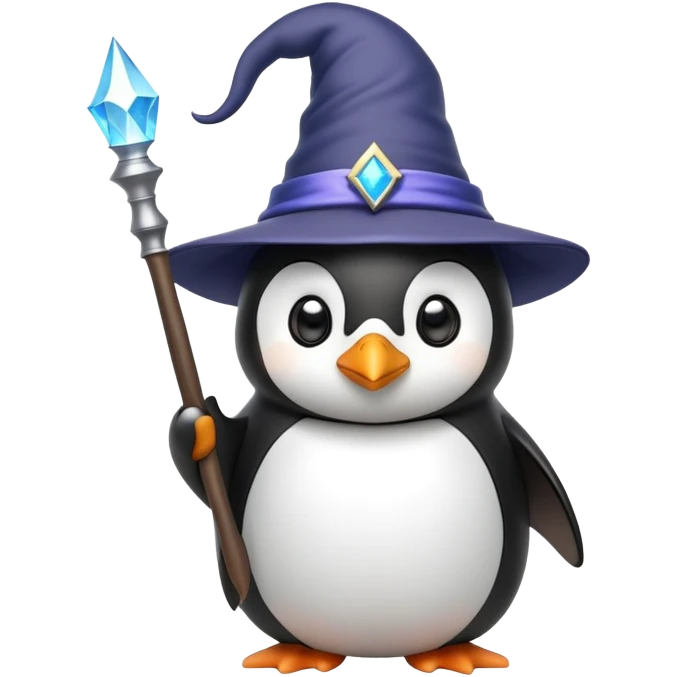 Penguin wearing a wizard hat and holding a magic wand emoji