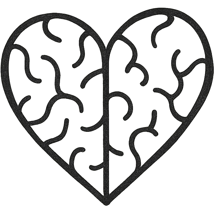 minimalist hand drawn heart-shaped brain, emoji icon emoji