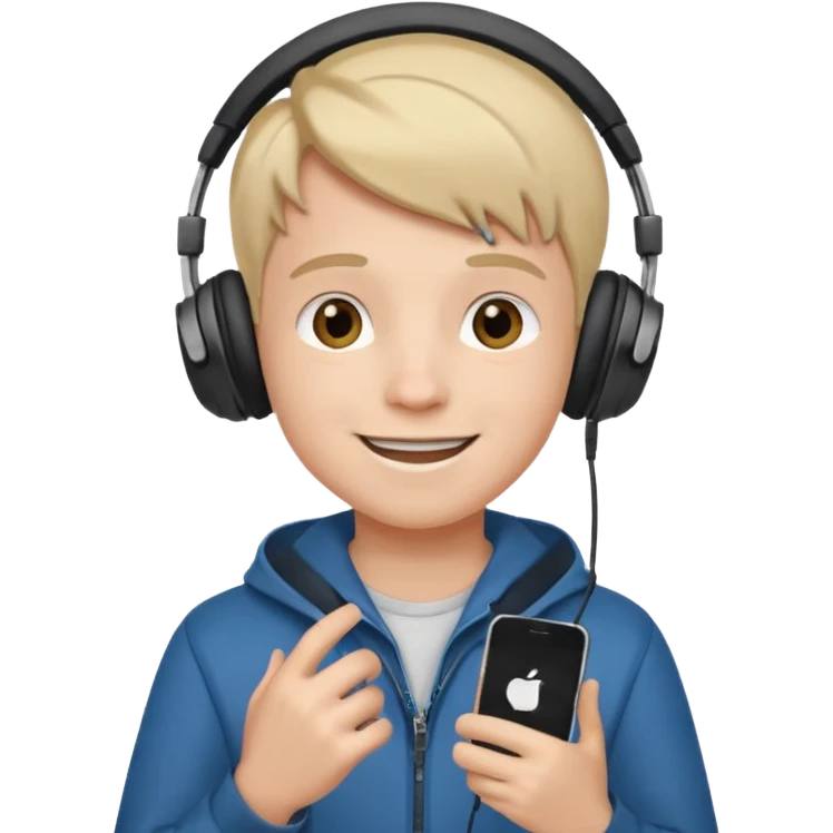 a boy with headphone in his hand not his head emoji