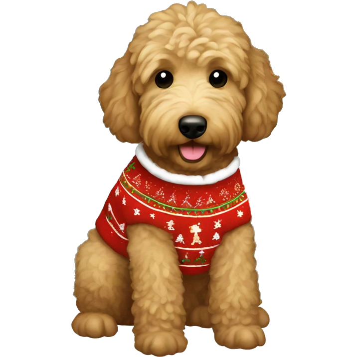brown golden doodle wearing Christmas sweater  emoji