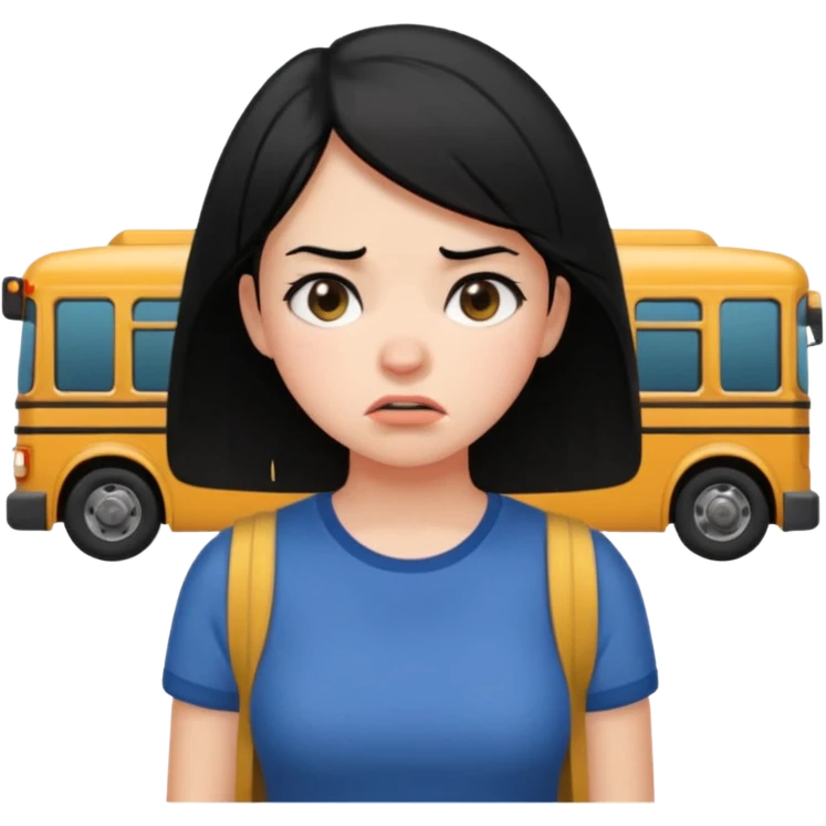 girl with black hair in short sleeves frustrated waiting for bus emoji