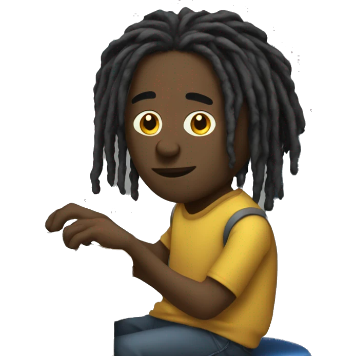 Black guy with dreads sitting down on chair playing on computer  emoji