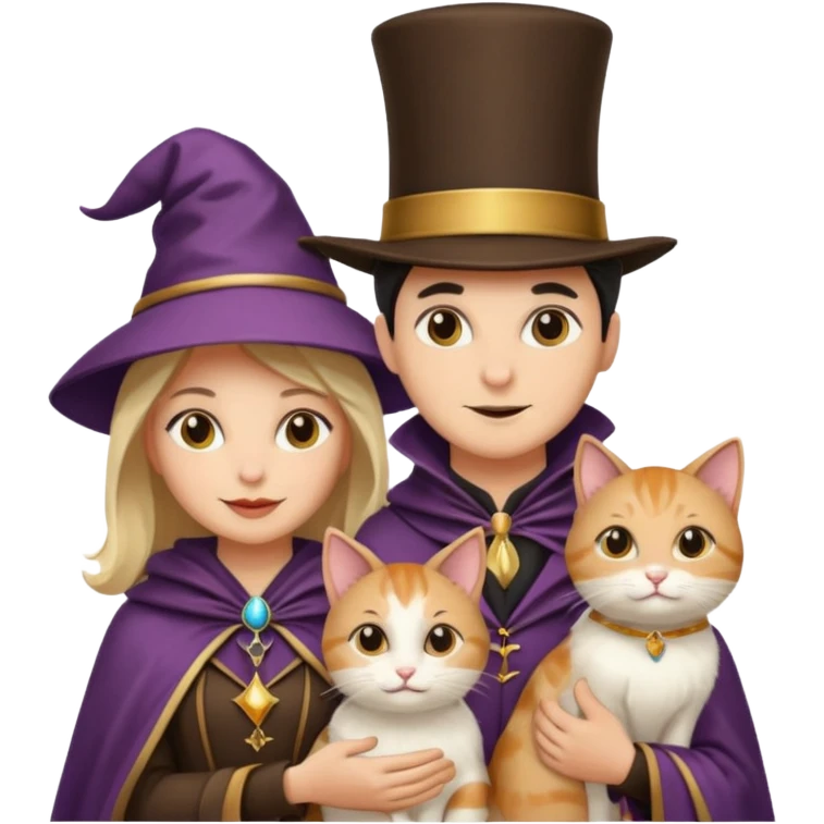 magician couple and their pet cat emoji