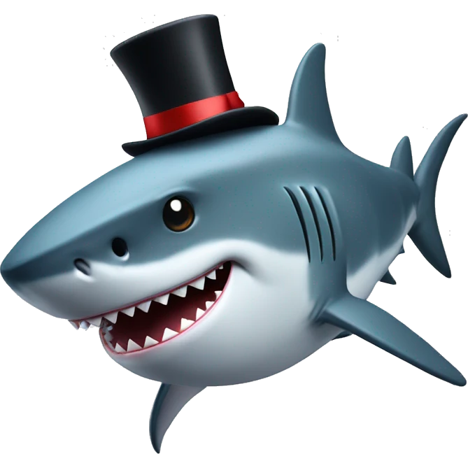 Shark with a top hat on the top hat the word bruh is shown emoji