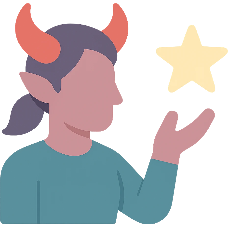 flat icon of a tiefling casting a spell, no line border, color-filled style emoji