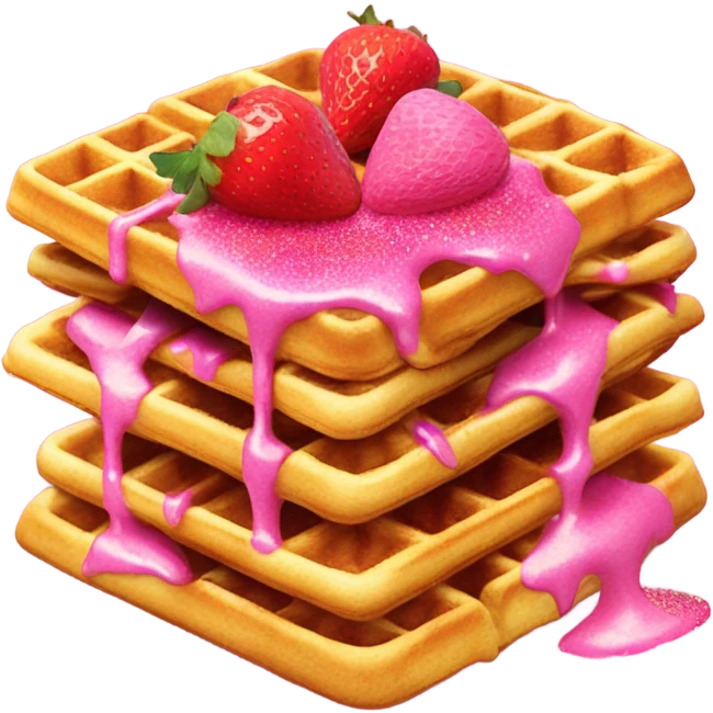 waffles with hot pink syrup and roses and strawberries with glitter   emoji