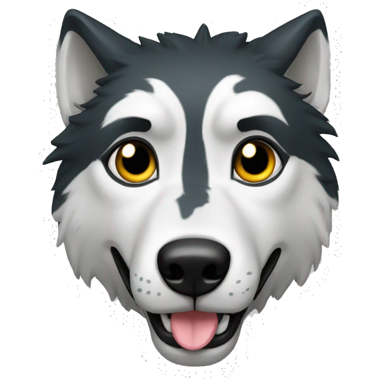 lobo preto de olhos azuis sorrindo emoji