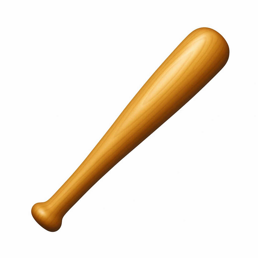 Create a baseball bat emoji exactly like the reference image in iOS emoji style. The bat should have a smooth, shiny wood texture and a classic bat shape with no hand visible. The style should reflect the iOS emoji aesthetic. emoji