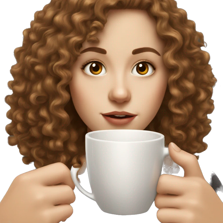 White Girl With Almond Eyes and Brown Curly Hair drinking coffee emoji