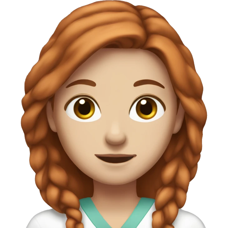 white girl. long auburn hair. Scrubs.  emoji