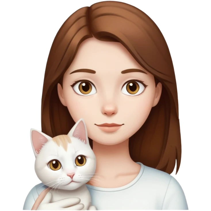 brown hair girl with white cat emoji