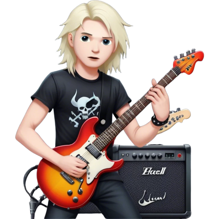 Icon for Metal Music: Iron Maiden band theme, featuring the iconic Eddie mascot, electric guitars, drums, and bold heavy metal aesthetics. Dark, intense colors with musical notes and a powerful, energetic vibe. Transparent background. emoji
